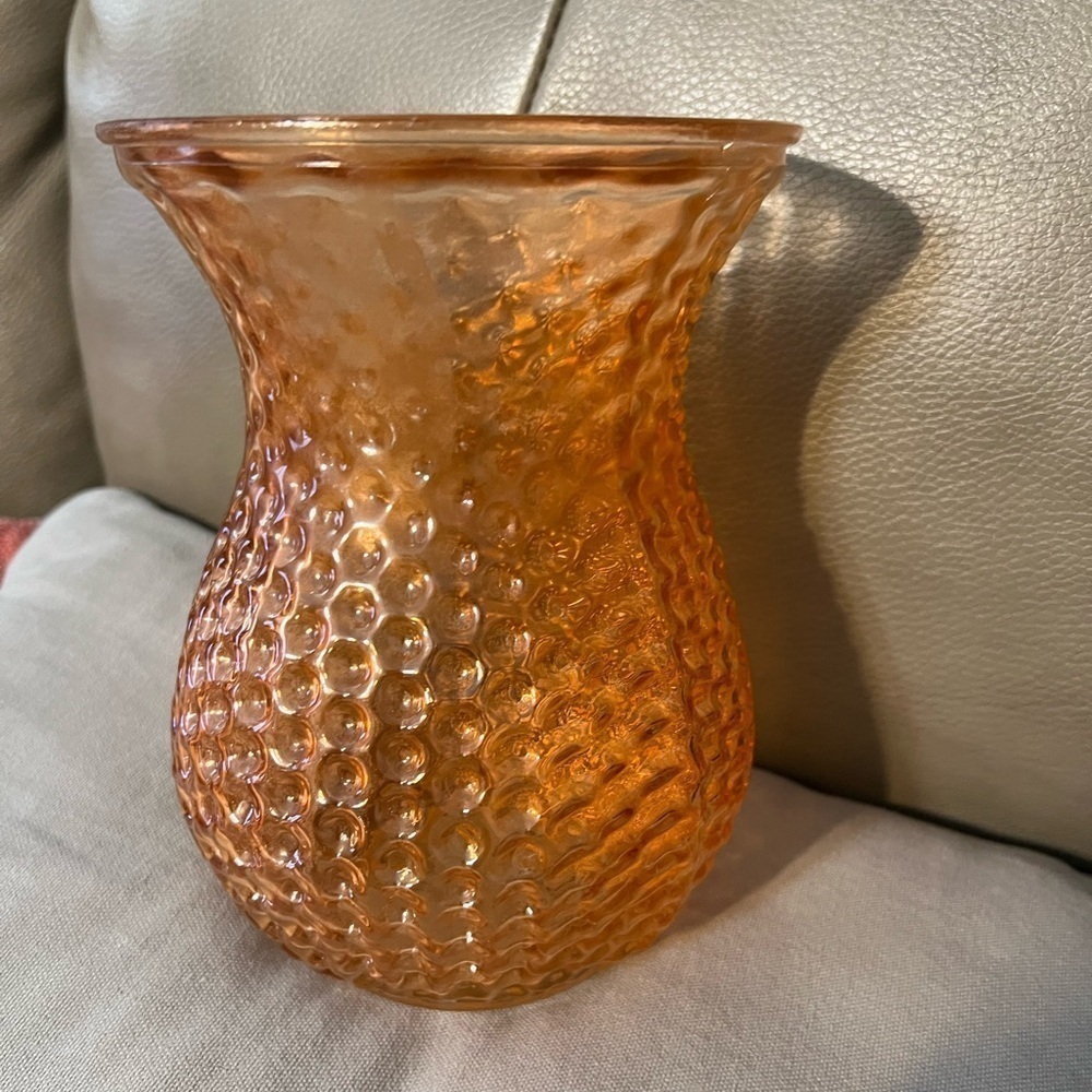 Mid Century Textured Amber
Glass Vase Hourglass 7.5" High